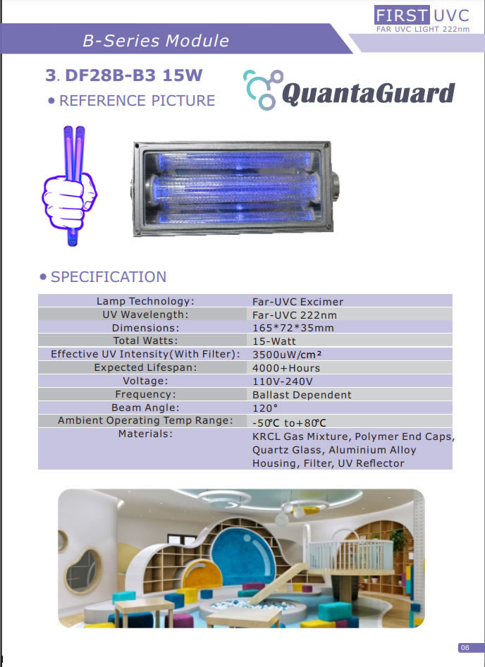 QuantaModule 15-Watt Far UVC Light Excimer Lamp Module Kit 24V DC 15w Far-UVC Light and Housing with 222nm Band Pass Filter