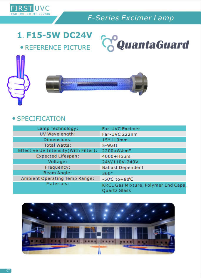 QuantaLamp 5-Watt Excimer 222nm Far UVC Light Bulbs 5w Far-UV Light Quartz Glass Tube 15mm*110mm 24V DC
